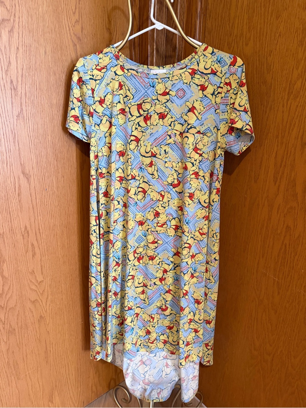LuLaRoe Yellow and Blue Winnie the Pooh Print T-Shirt Dress
